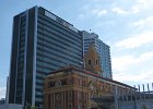 the ferry terminal building dwarfed by the bank building : 2013 Holidays, Auckland, Holidays, New Zealand, Other, Places, Skyline, Street scenes, World Cruise 2013